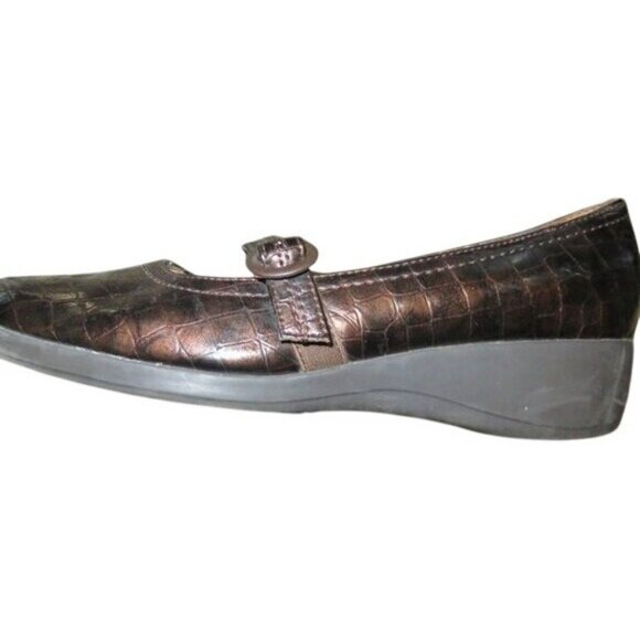 LifeStride Demi Brown Croc Embossed Mary Jane Buckle Comfort Wedges Antifatigue - Picture 7 of 13